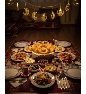 Ramazan Minare Detaylı Hilal Led Işık Günışığı Sarı Metal Süs