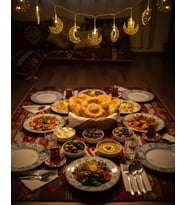 Ramazan Minare Detaylı Hilal Led Işık Günışığı Sarı Metal Süs