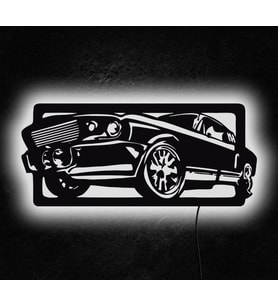 1969 Mustang Tasarımlı Led Mdf Duvar Tablosu, 6mm Ahşap Duvar Dekoru