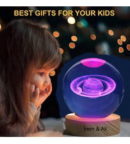 Kişiye Özel Büyük Boy Işıklı Ahşap Kaideli Satürn Cam Küre 8cm