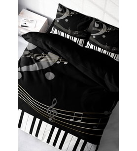 Lastikli Çarşaflı %100 Pamuk Saten Çift Kişilik Nevresim Takımı Piano