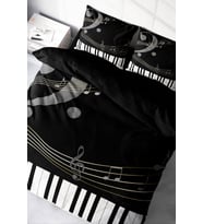 Lastikli Çarşaflı %100 Pamuk Saten Çift Kişilik Nevresim Takımı Piano