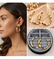 Premium Parlak ve Şık Gold Renk Büyük Boy İnce Köşeli Halka 316L Çelik Kadın Küpe