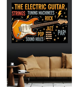 Elektrik Gitar Müzik Poster İllüstrasyon Dekoratif Kanvas - Mdf Ahşap Tablo