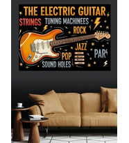 Elektrik Gitar Müzik Poster İllüstrasyon Dekoratif Kanvas - Mdf Ahşap Tablo