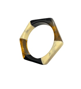 Geometrik Reçine Kemik Model 65 mm Çapında Siyah Amber Parlak Bijuteri Bilezik  Vintage ve Şık