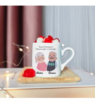 Babaanne & Dede Çift Tasarımlı Ahşap Tabaklı Kişiye Özel Türk Kahvesi Fincanı