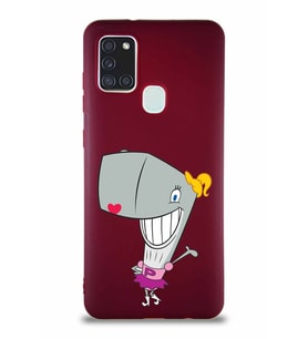 Samsung Galaxy A21S Soft Premier Kapak Pearl Yengeç Tasarımlı Silikon Kılıf - Mürdüm (Şeffaf)