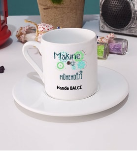 Makine Mühendisi Türk Kahvesi Fincanı Beyaz
