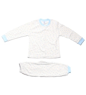 Kız Çocuk Beyaz Mavi Yıldız Baskılı Çıtçıtlı Pijama Takımı