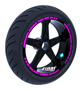 Gül Pembesi Moto GP Stili Jant Şeridi Sticker Reflektif, Floresan, Özel Renkler 