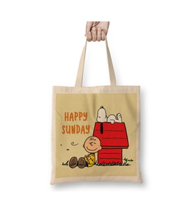 Perfect Day Happy Sunday Snoopy Beyaz Bez Çanta Uzun Saplı Alışveriş Çantası Plaj Çantası