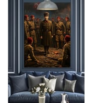 Mustafa Kemal Atatürk ve Askerleri Dekoratif Kanvas - Mdf Ahşap Tablo