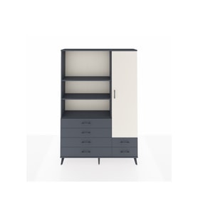 Arges Dolap 7 Raflı 6 Çekmeceli Tek Kapaklı  132x30x195 Antrasit-Aytaşı/Antrasit