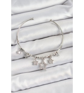 Pirinç Zirkon Taşlı Yıldız Model Gümüş Renk Charm Bileklik - TJ-BB7347