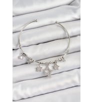 Pirinç Zirkon Taşlı Yıldız Model Gümüş Renk Charm Bileklik - TJ-BB7347