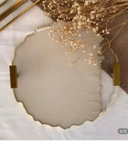 Altın Varaklı Yuvarlak Dalgalı Desenli İki Kişilik Söz Nişan Damat Epoksi Tepsisi - 24-26 Cm Çap (İnci)