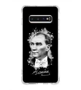 Samsung Galaxy S10 Plus  Köşe Korumalı Antişok Kapak Atatürk Tasarımlı Şeffaf Silikon Kılıf