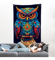 Mandala Renkli Baykuş Duvar Örtüsü-7554