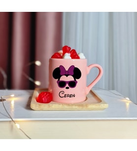 Minnie Mouse Tasarımlı Kişiye Özel Pembe Türk Kahvesi Fincanı