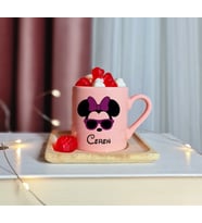 Minnie Mouse Tasarımlı Kişiye Özel Pembe Türk Kahvesi Fincanı