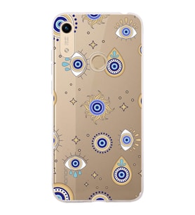 PrintiFy Huawei Honor 8A ile Uyumlu 1mm Slim Fit Nazar Boncuğu 5 Baskılı Şeffaf  Kılıf