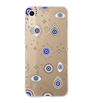 PrintiFy Huawei Honor 8A ile Uyumlu 1mm Slim Fit Nazar Boncuğu 5 Baskılı Şeffaf  Kılıf