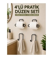Duvara Yapışkanlı Rulo Kağıtlık ve Havlu Askılığı 4'lü Set