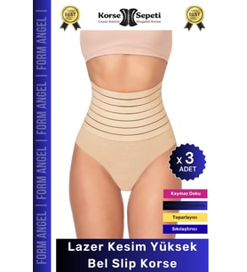 #Korse Vücut Şekillendirici Karın Bel Toparlayıcı Lazer Kesim Yüksek Bel Slip Korse - 3 Adet (Ten)
