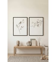 Kuşlu Dal Minimalist 2’li Ahşap Çerçeveli Tablo Seti