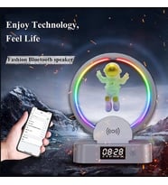 Çok Fonksiyonlu Astronot Kablosuz Şarj Standı Çalar Saat Hoparlör RGB iPhone 14 13 12 Samsung Xiomi