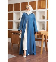 6642-Tensel Abaya Koyu Mavi