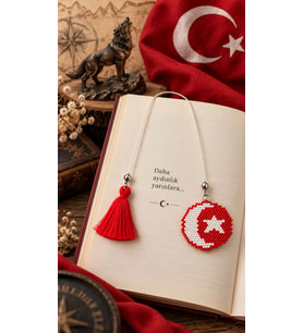 Miyuki Boncuk El Yapımı Türk Bayrağı Ay Yıldız Bayrak Kitap Ayracı