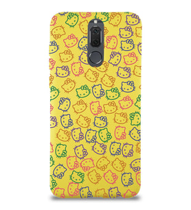 Huawei Mate 10 Lite Uyumlu Lansman Kılıf Hello Kitty Tasarımlı İçi Kadife Sarı Kapak (Şeffaf)