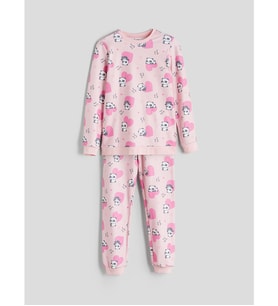LCW Kids Pembe Bisiklet Yaka Baskılı Kız Çocuk Pijama Takımı