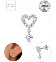 Kalp Zirkon Taşlı Sallantılı Titanyum Piercing Helix Kulak Flat Inner Conch Tragus Piercing