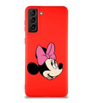 Samsung Galaxy S21 Plus Soft Premier Kapak Minnie Mouse-A Tasarımlı Silikon Kılıf - Kırmızı (Şeffaf)