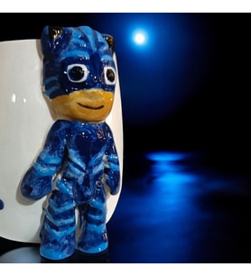 3D Kabartma El Emeği Göz Nuru Pijamaskeliler Pjmasks Seramik Kupa Bardak 400 ml Hediye Paketi Yapılır (Mavi)