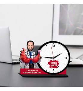 Erkek Gastroenteroloğa Hediye Karikatürlü MDF Masa Saati