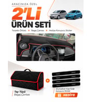 RENAULT ZOE (2012-2024) Uyumlu Torpido Örtüsü + Tay Tüyü Bagaj Çantası + Sticker Seti - Siyah Kırmızı