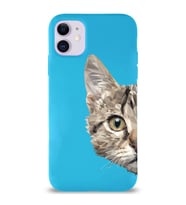 Apple iPhone 11 Uyumlu Lansman Kılıf Catface Tasarımlı Altı Kapalı İçi Kadife Kaplı Silikon Kapak (Şeffaf)