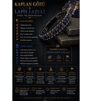Sertifikalı Kaplan Gözü - Lapis Lazuli Siyah Hematit Arpa Kesim Kilitli Doğal Taş Deri Erkek Bileklik