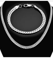 Silver Ezme Yassı Yılan Çelik Unisex Kolye ve Bileklik Seti eck36s (Beyaz)
