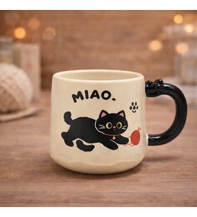 Sevimli Kedi Baskılı Seramik Kupa Bardak Kahve Fincanı Kawaii Tasarım Hediyelik Ofis (BeyazTuruncu)
