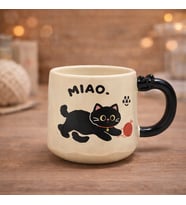 Sevimli Kedi Baskılı Seramik Kupa Bardak Kahve Fincanı Kawaii Tasarım Hediyelik Ofis (BeyazTuruncu)