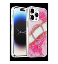 Onegif Apple İphone 15 Pro Max Lotus Simli Magsafe Kapak - Pembe