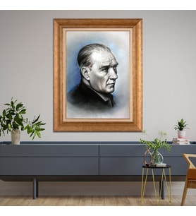 Altın Paspartulu Atatürk  Çerçeveli Tablo C494 (Gold)