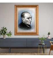 Altın Paspartulu Atatürk  Çerçeveli Tablo C494 (Gold)