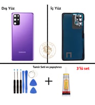Samsung Galaxy S20 Plus Mor Renk Lensli Arka Kapak + Tamir Seti + B7000 Yapıştırıcı Arka Cam Batarya Kapağı Pil Kapağı Lazer Kesim Back Cover Galaxy S20 Plus Uyumlu