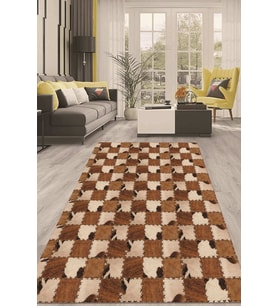 Dijital Kaymaz Taban Yıkanabilir Modern Renkli Salon Halısı Mutfak Halısı Yolluk ND-HT-712 (Kahverengi)